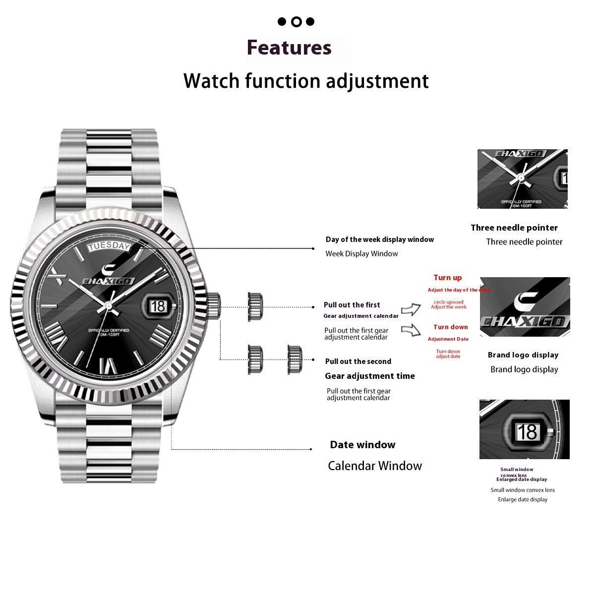 Men's Quartz Watch Stainless Steel Waterproof 30m
