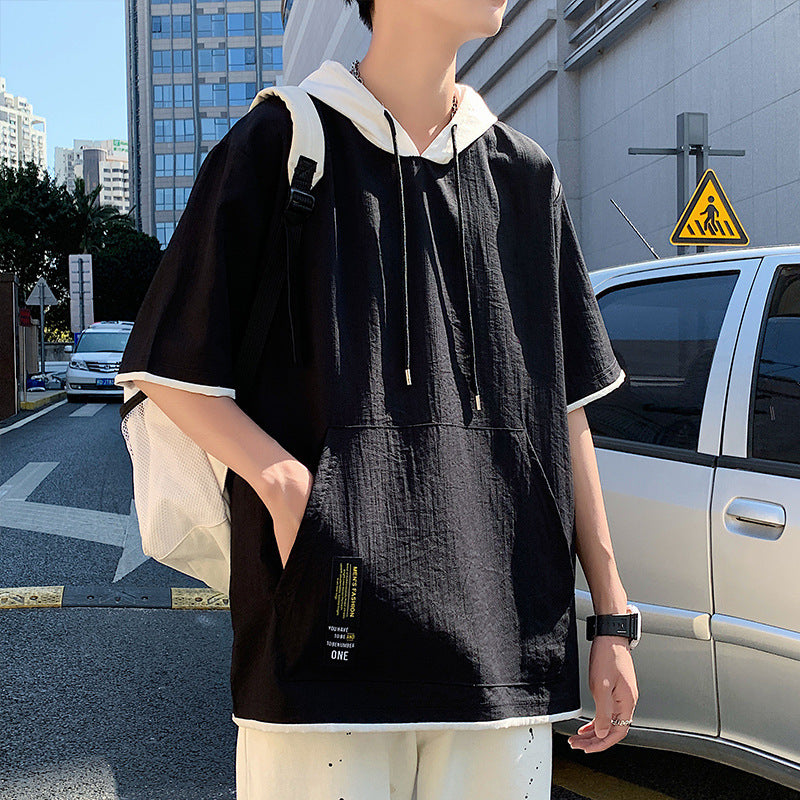 Men's Two-Piece Cotton and Linen Set with Hood