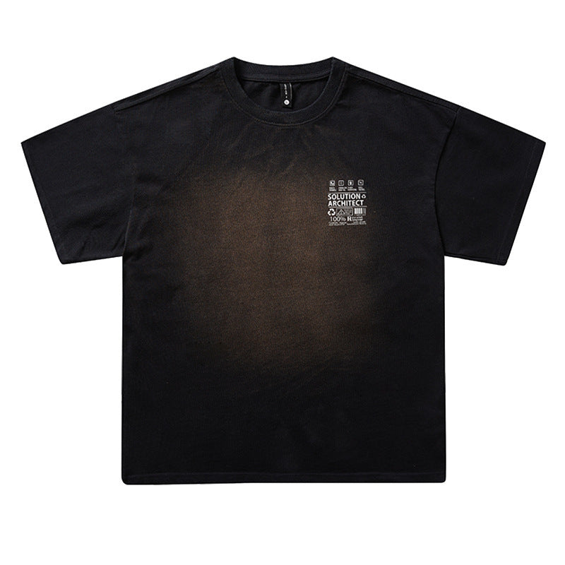 Men's Cotton T-Shirt with Retro Washed Effect and Letter Print