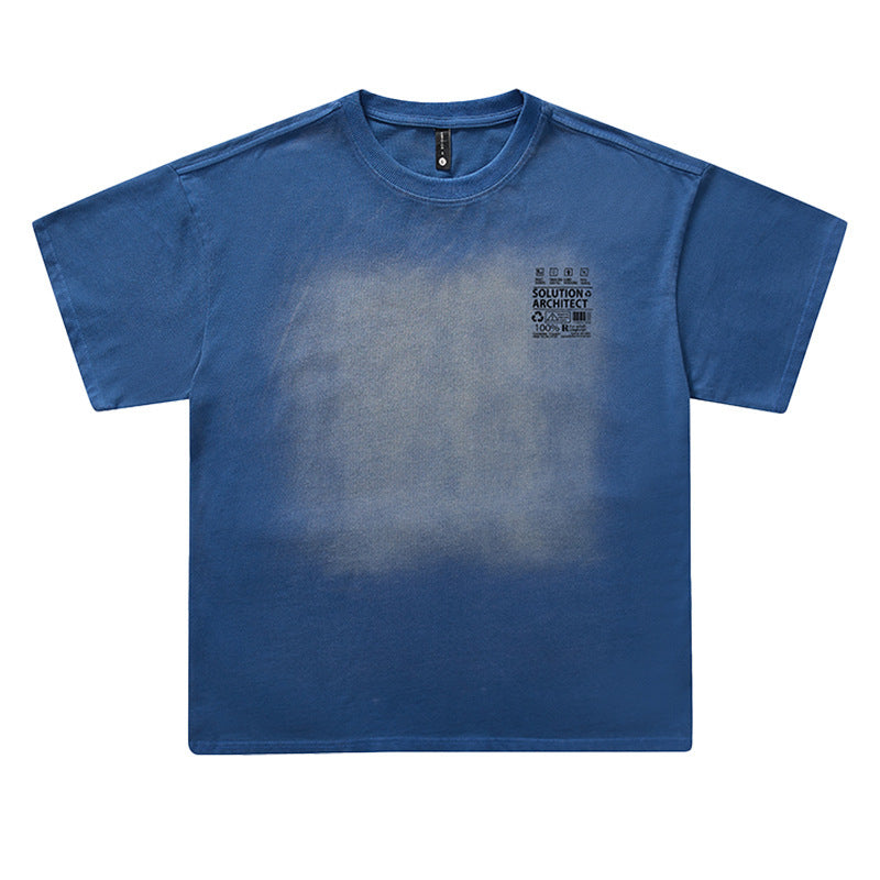 Men's Cotton T-Shirt with Retro Washed Effect and Letter Print