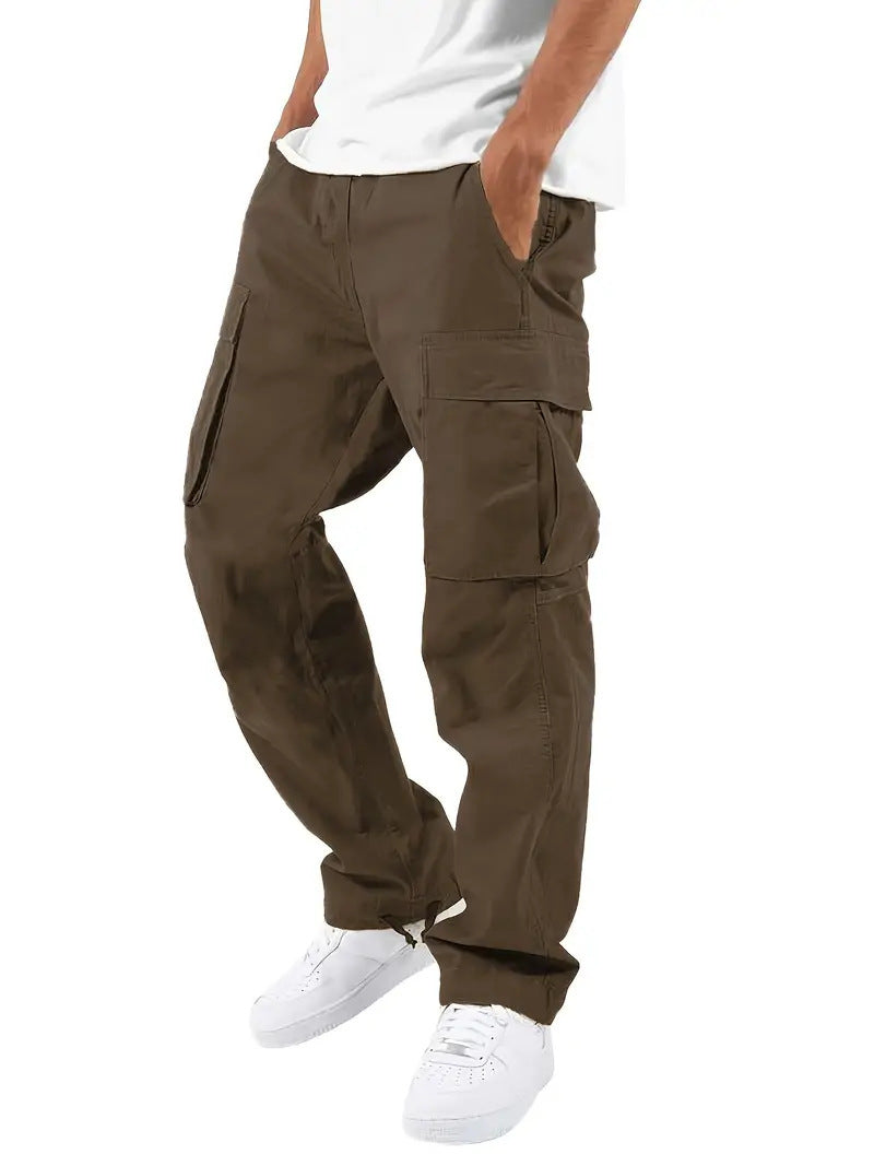 Men's Cargo Pants with Multi-Pockets and Drawstring, Loose Fit