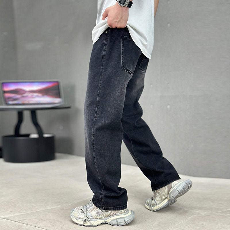 Jeans Uomo Gamba Larga Vita Alta Streetwear