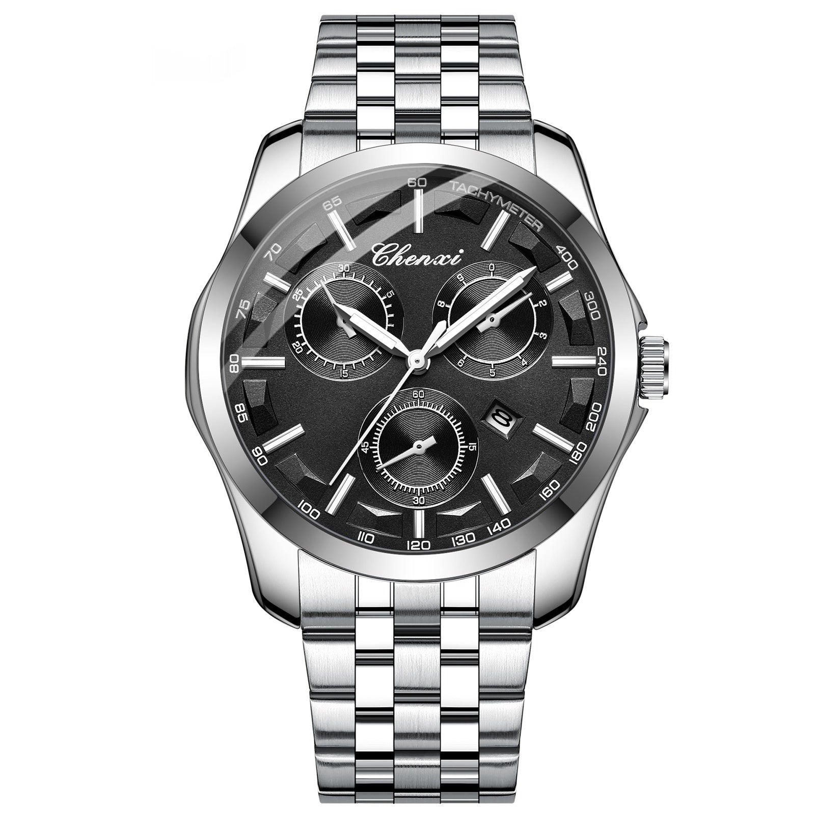 Men's Elegant Business Watch with Luminous Hands in Silver