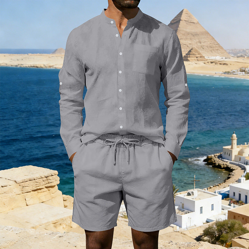 Men's Summer Linen Shirt and Shorts Beach Outfit