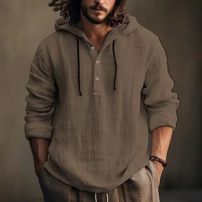 Men's Casual Long Sleeve Hooded Shirt