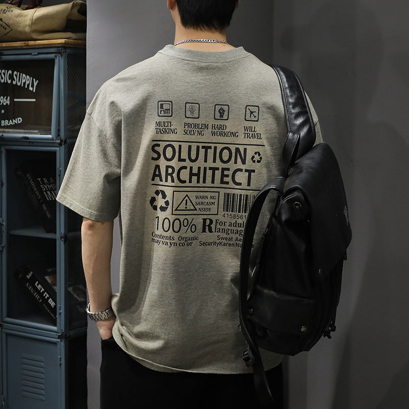 Men's Cotton T-Shirt with Retro Washed Effect and Letter Print