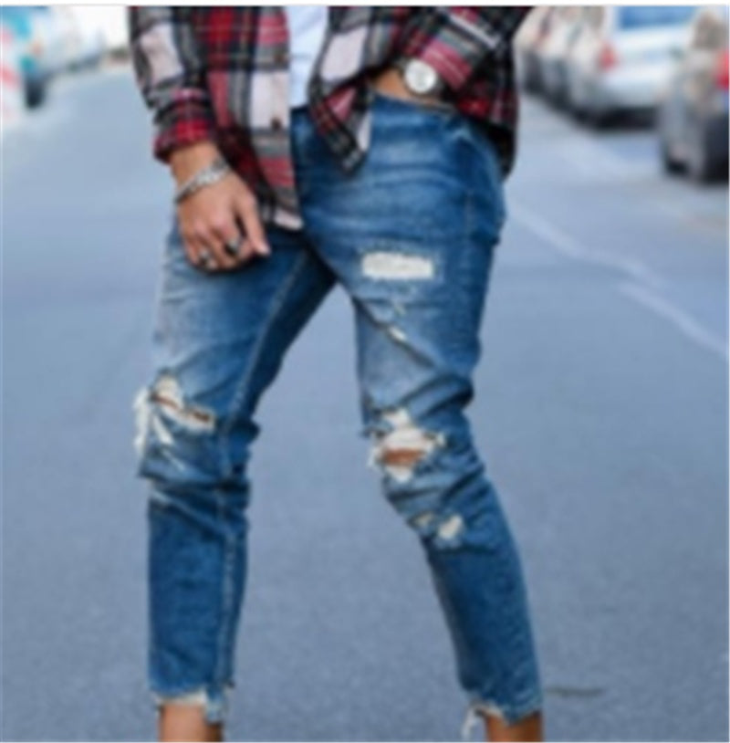Men's Ripped Effect Denim Cotton Jeans
