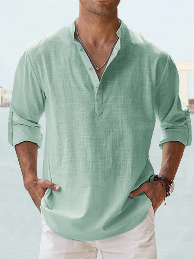 Men's Oversized Cotton High Neck Sports Shirt
