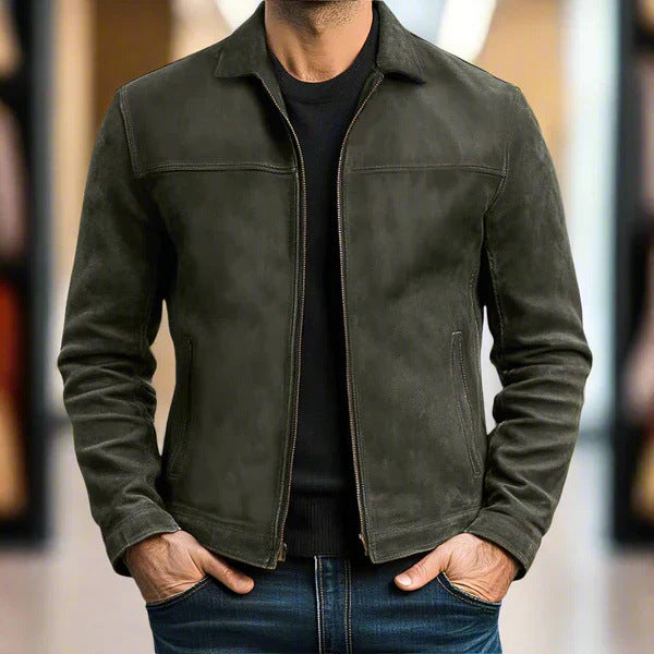 Men's Faux Leather Jacket with Lapels and Casual Wrinkle-Resistant