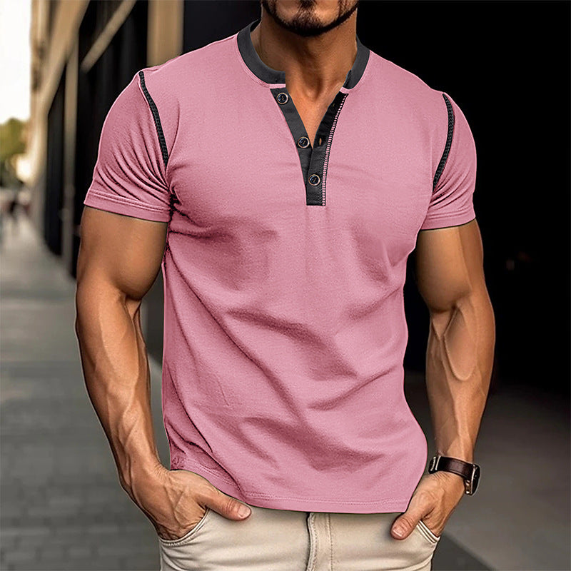 Men's Polo Shirt V-Neck Buttons Short Sleeve