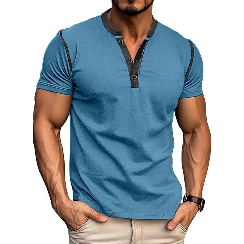 Men's Polo Shirt V-Neck Buttons Short Sleeve