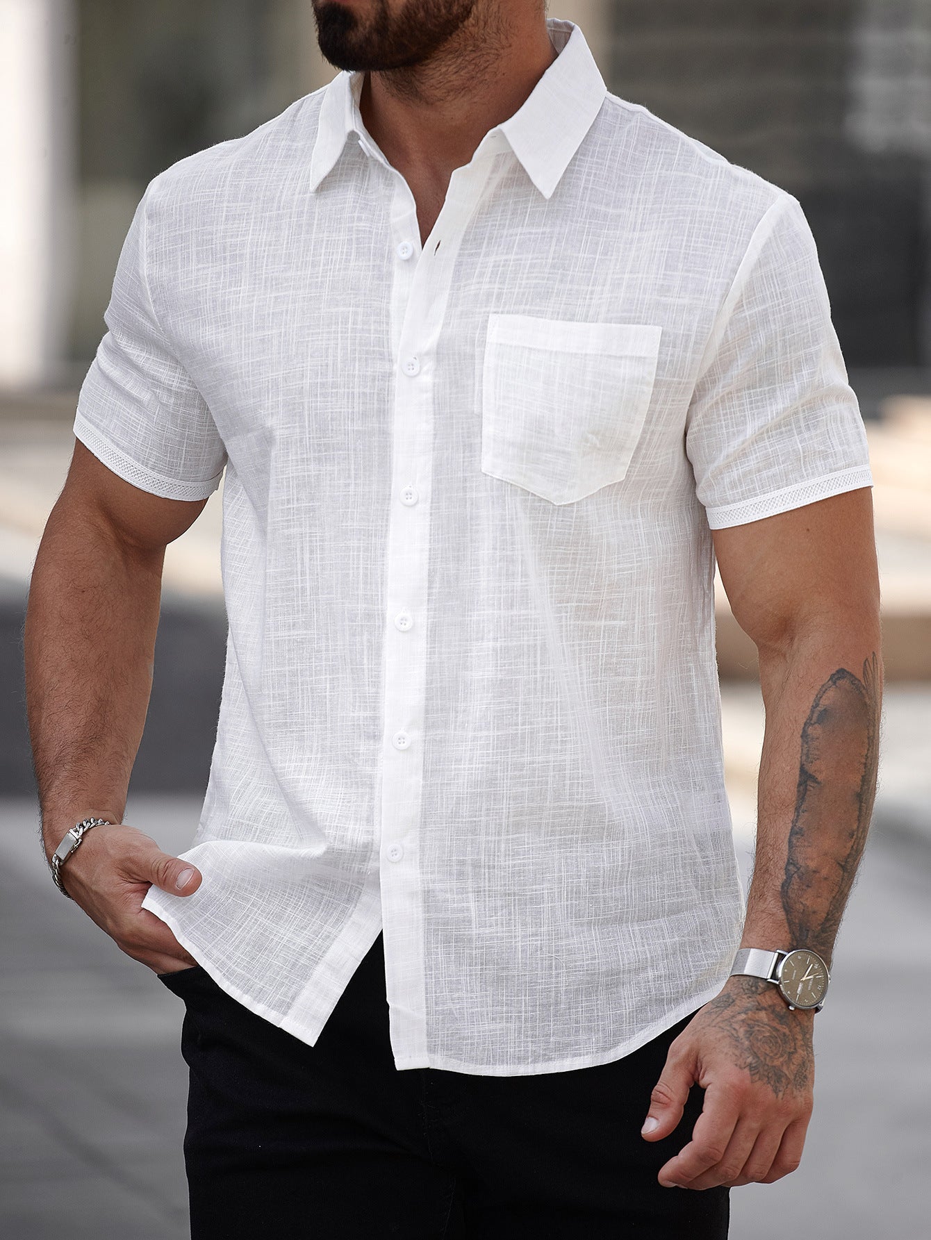 Men's short-sleeved cotton shirt