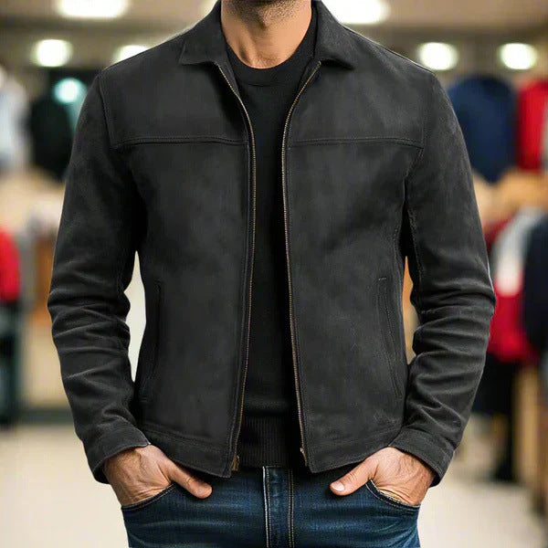Men's Faux Leather Jacket with Lapels and Casual Wrinkle-Resistant