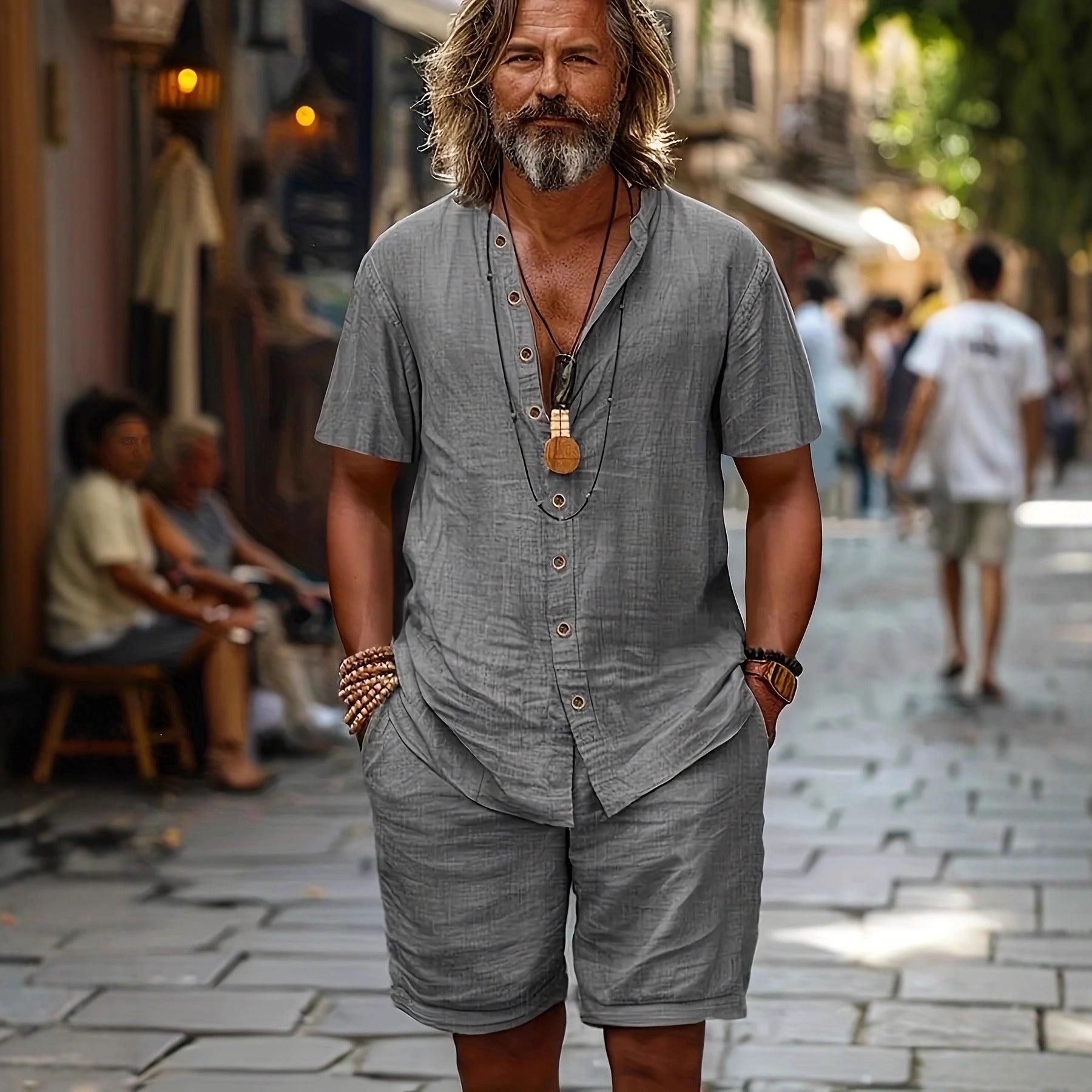 Men's Summer Cotton Shirt and Shorts Set