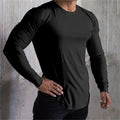 Camiseta de algodón para hombre, manga larga, cuello redondo, corte ajustado