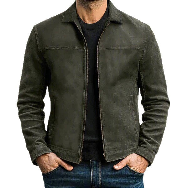 Men's Faux Leather Jacket with Lapels and Casual Wrinkle-Resistant
