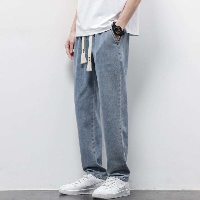 Men's Straight Leg Jeans with Elasticated Drawstring