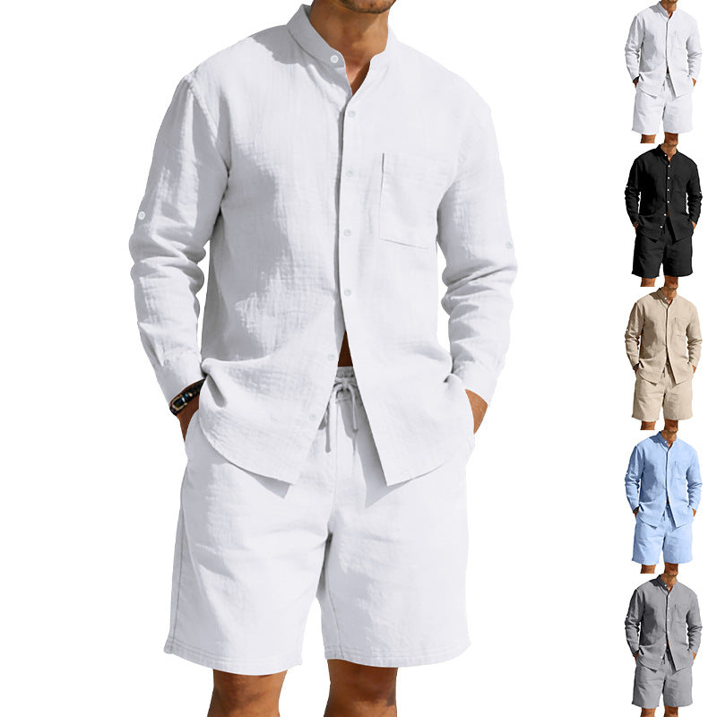 Men's Summer Linen Shirt and Shorts Beach Outfit