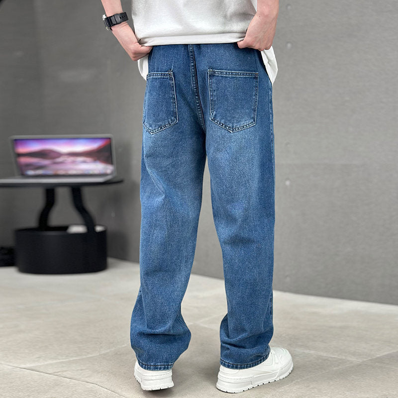 Jeans Uomo Gamba Larga Vita Alta Streetwear