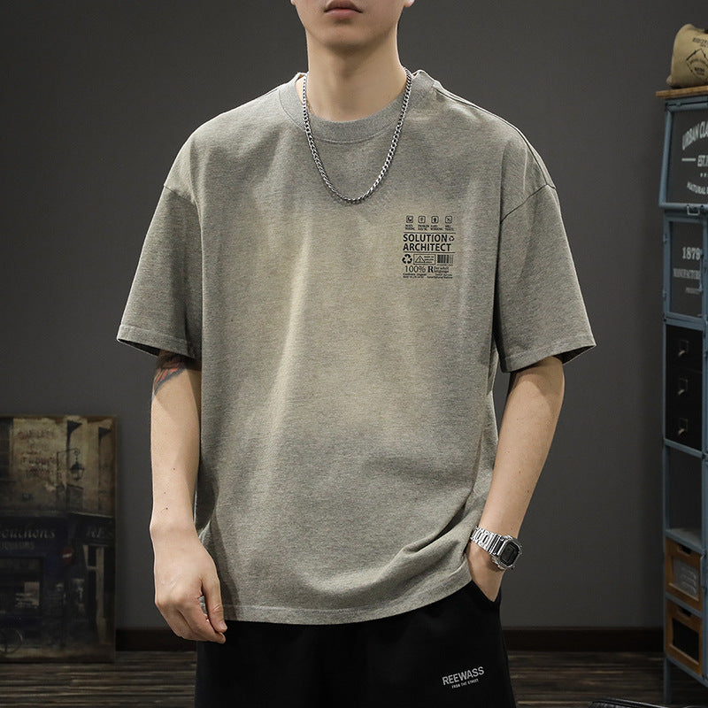 Men's Cotton T-Shirt with Retro Washed Effect and Letter Print