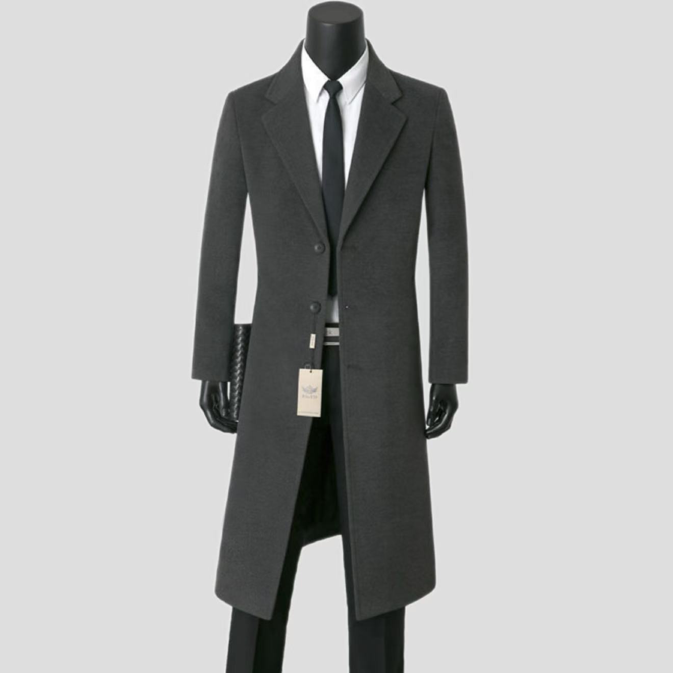 Men's casual and elegant mid-length wool coat