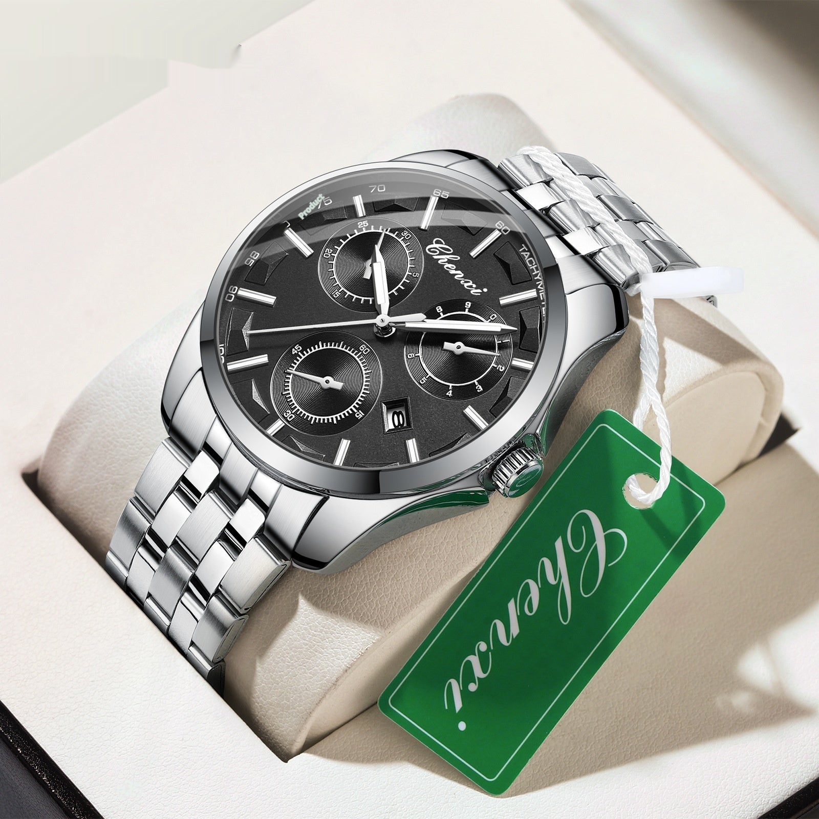 Men's Elegant Business Watch with Luminous Hands in Silver