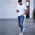 Jeans Uomo Effetto Strappato Denim Cotone