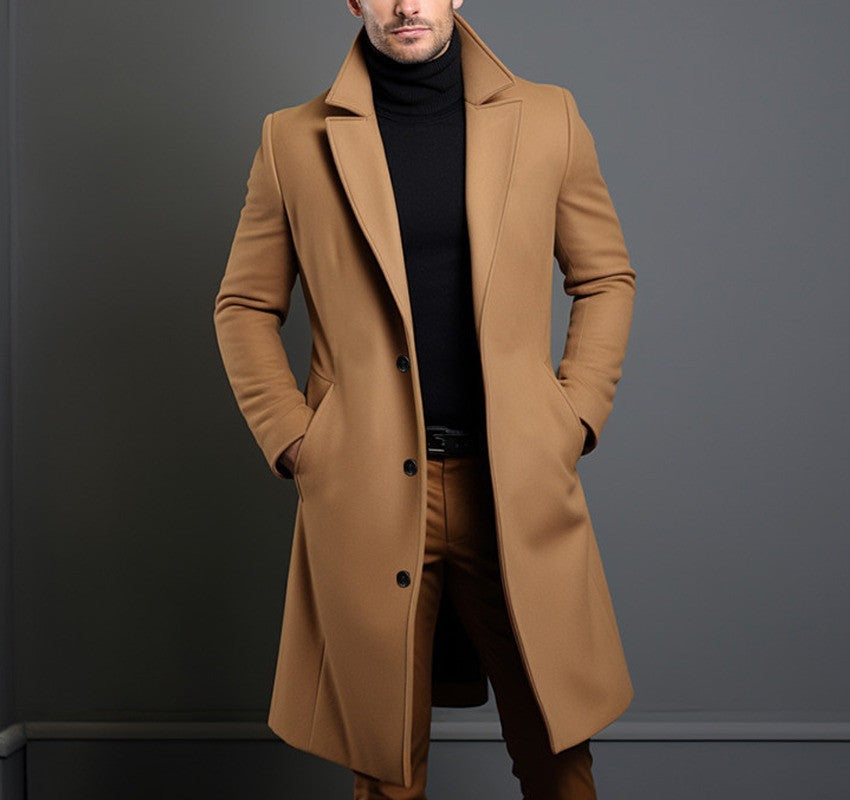 Men's British Style Wool Trench Coat Business Casual