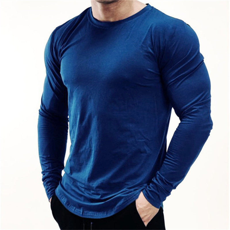 Men's Cotton T-Shirt Long Sleeve Crew Neck Slim Fit