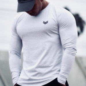 Men's Cotton T-Shirt Long Sleeve Crew Neck Slim Fit