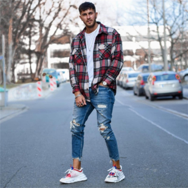 Men's Ripped Effect Denim Cotton Jeans