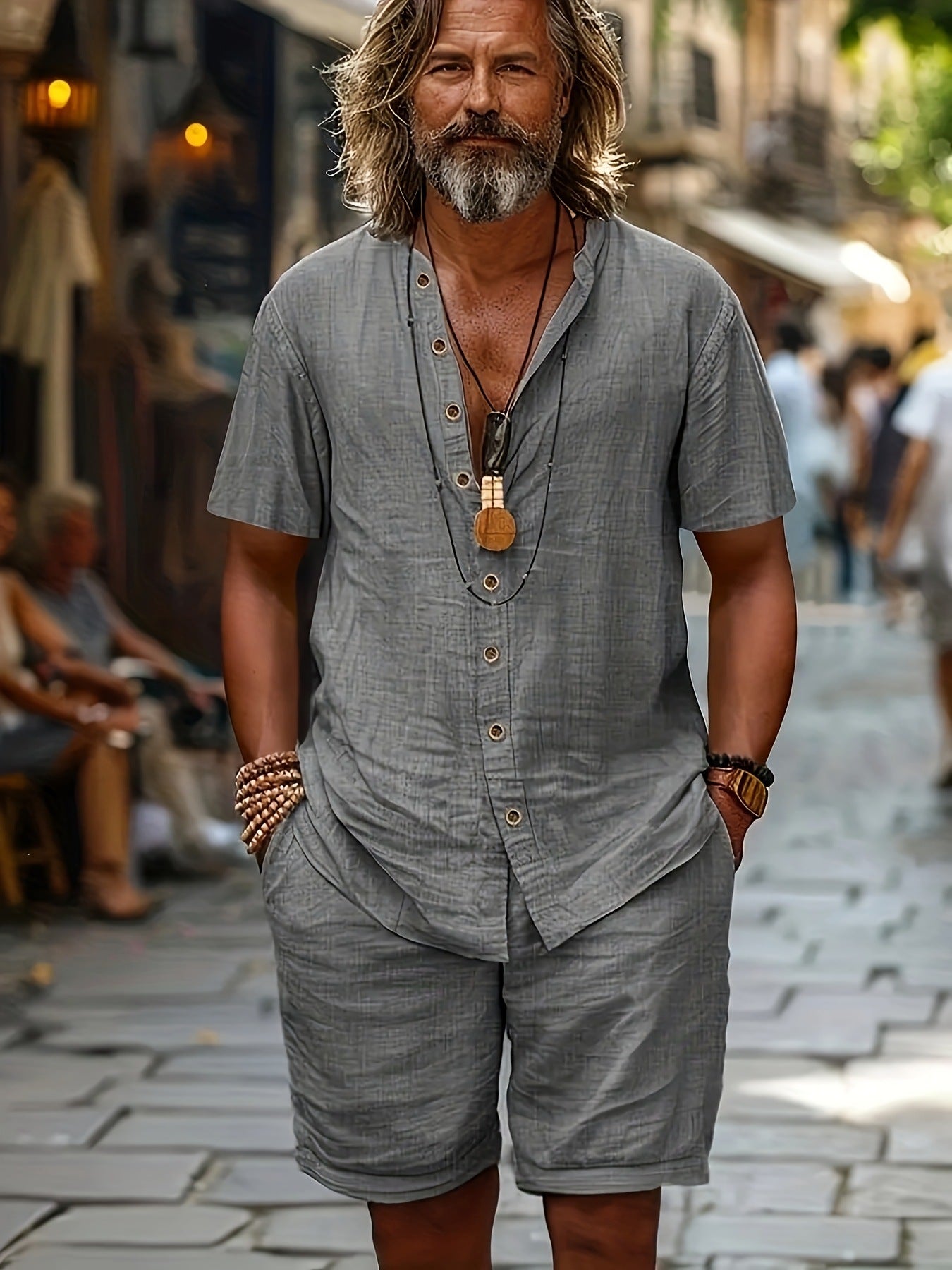 Men's Summer Cotton Shirt and Shorts Set