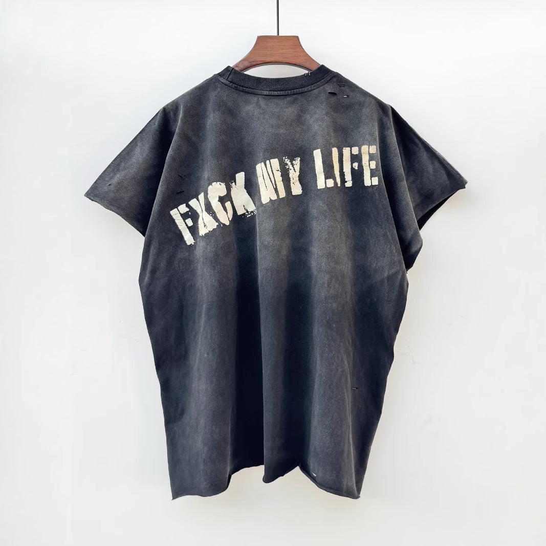 Men's T-Shirt Cotton Punk Art Cartoon Fit Loose Black