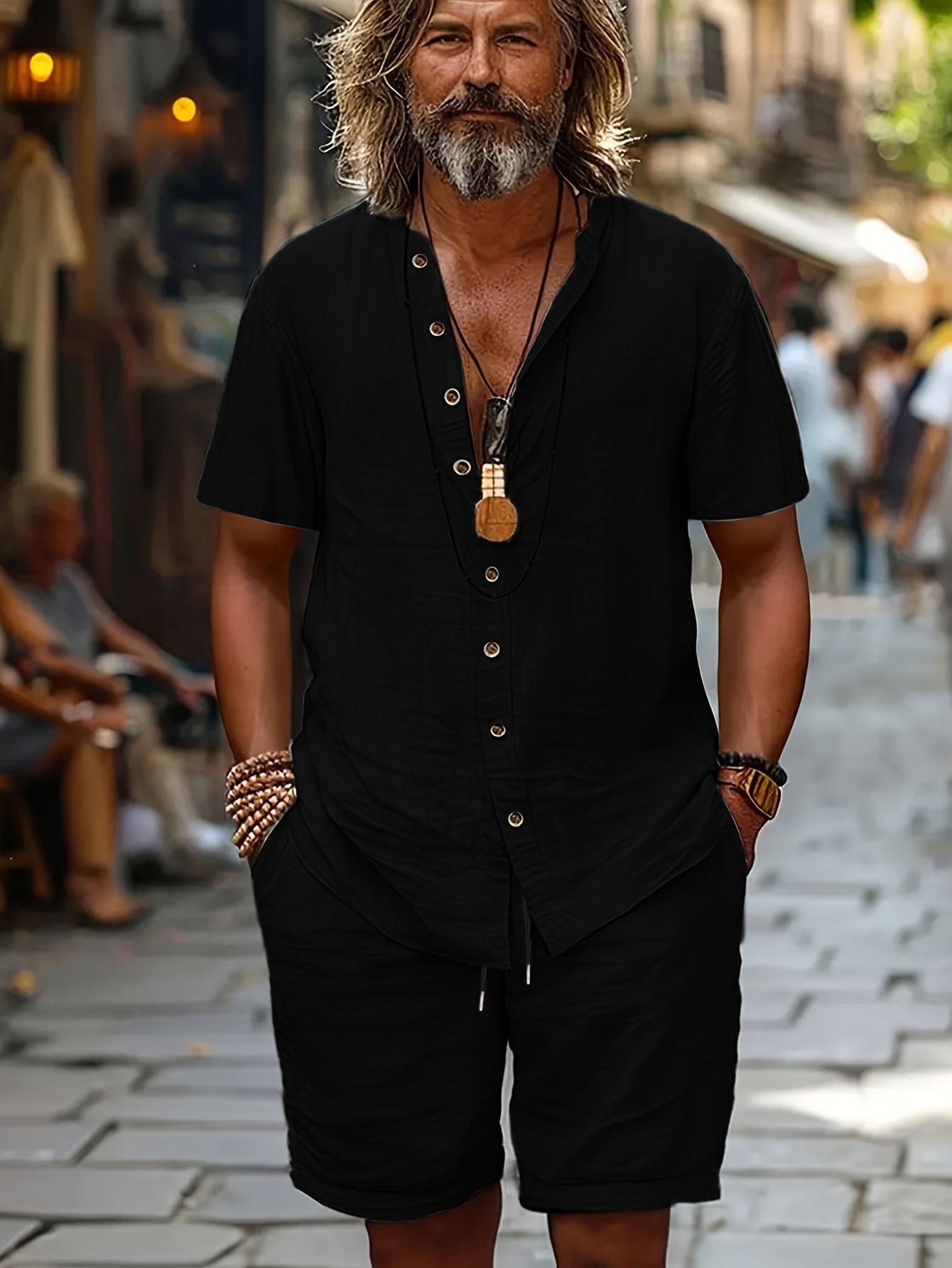 Men's Summer Cotton Shirt and Shorts Set