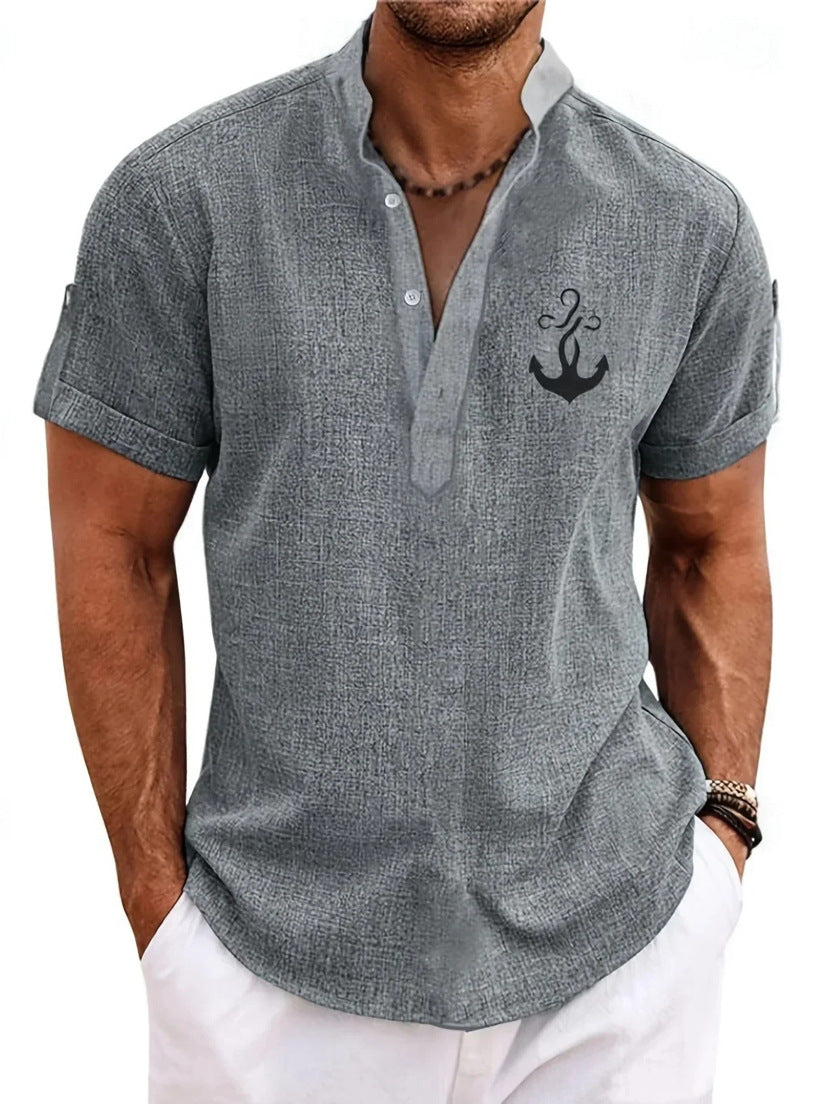 Men's 3D Printed Short Sleeve Zipper Polo Shirt