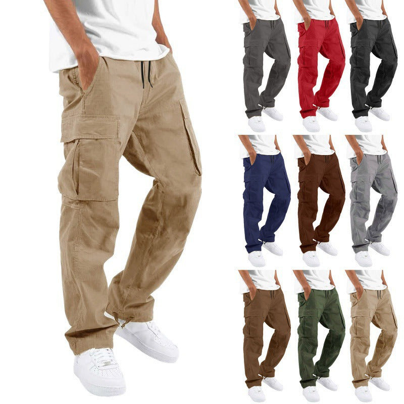 Men's Cargo Pants with Multi-Pockets and Drawstring, Loose Fit