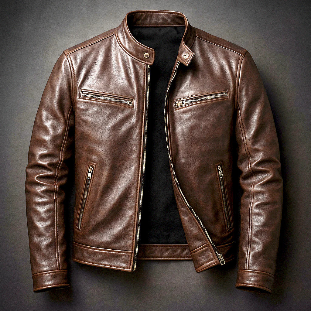 Men's PU Leather Jacket High Collar Biker
