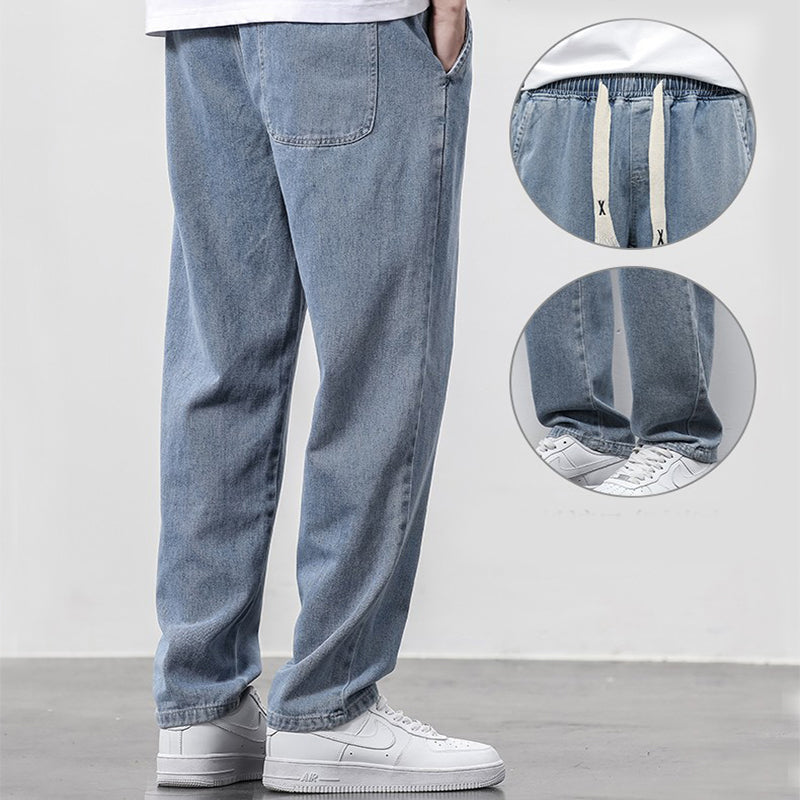 Men's Straight Leg Jeans with Elasticated Drawstring