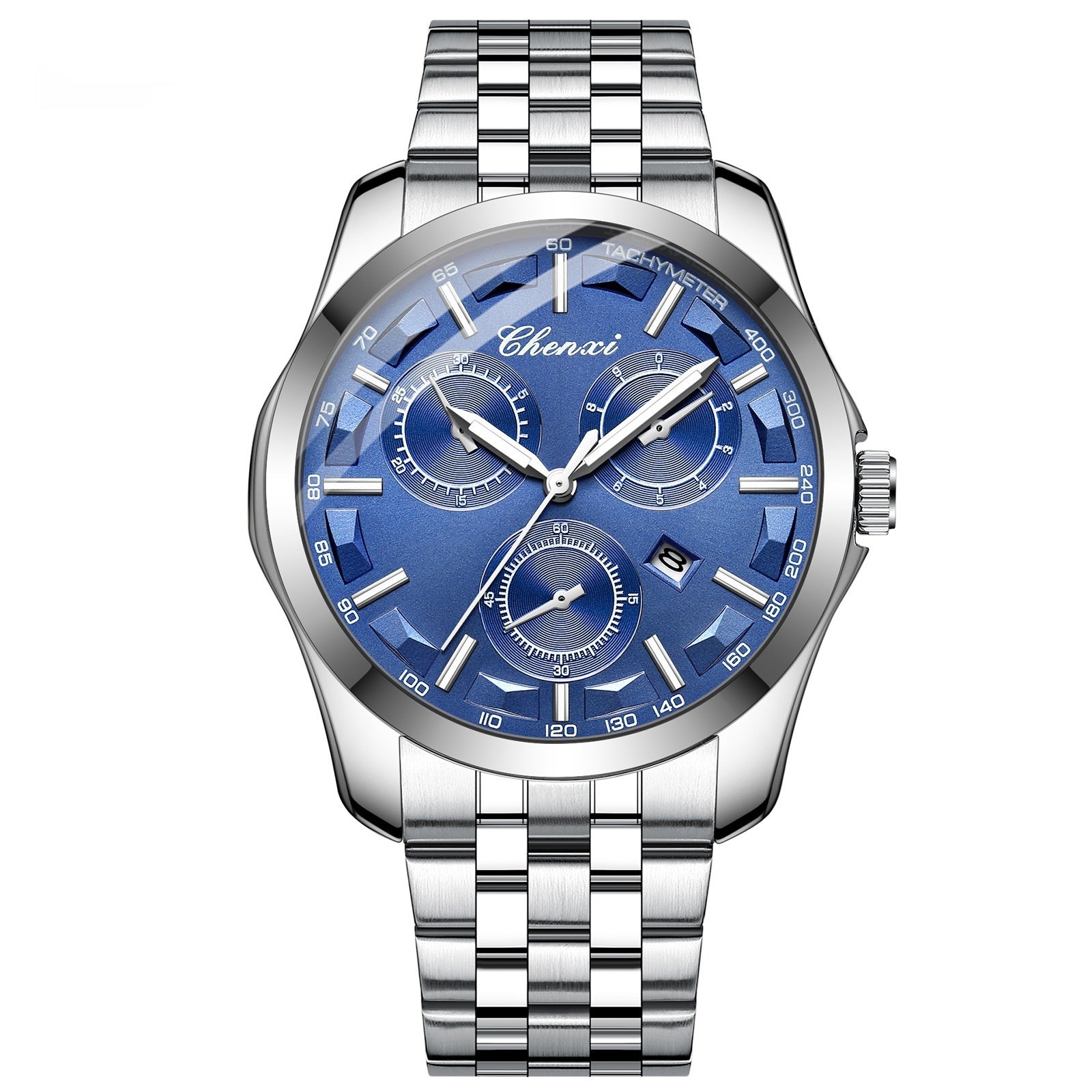 Men's Elegant Business Watch with Luminous Hands in Silver
