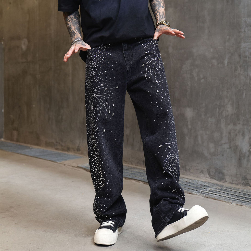 Jeans Uomo Denim Gamba Dritta Design Rombi