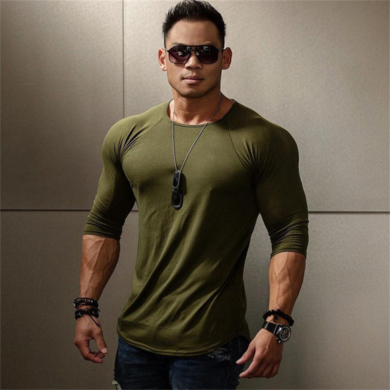 Men's Cotton T-Shirt Long Sleeve Crew Neck Slim Fit