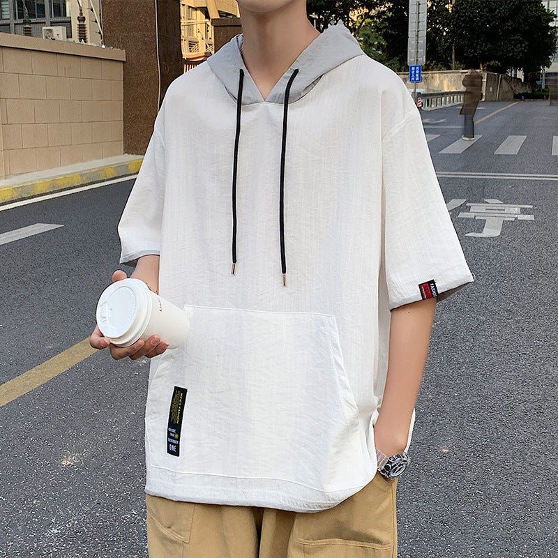 Men's Two-Piece Cotton and Linen Set with Hood