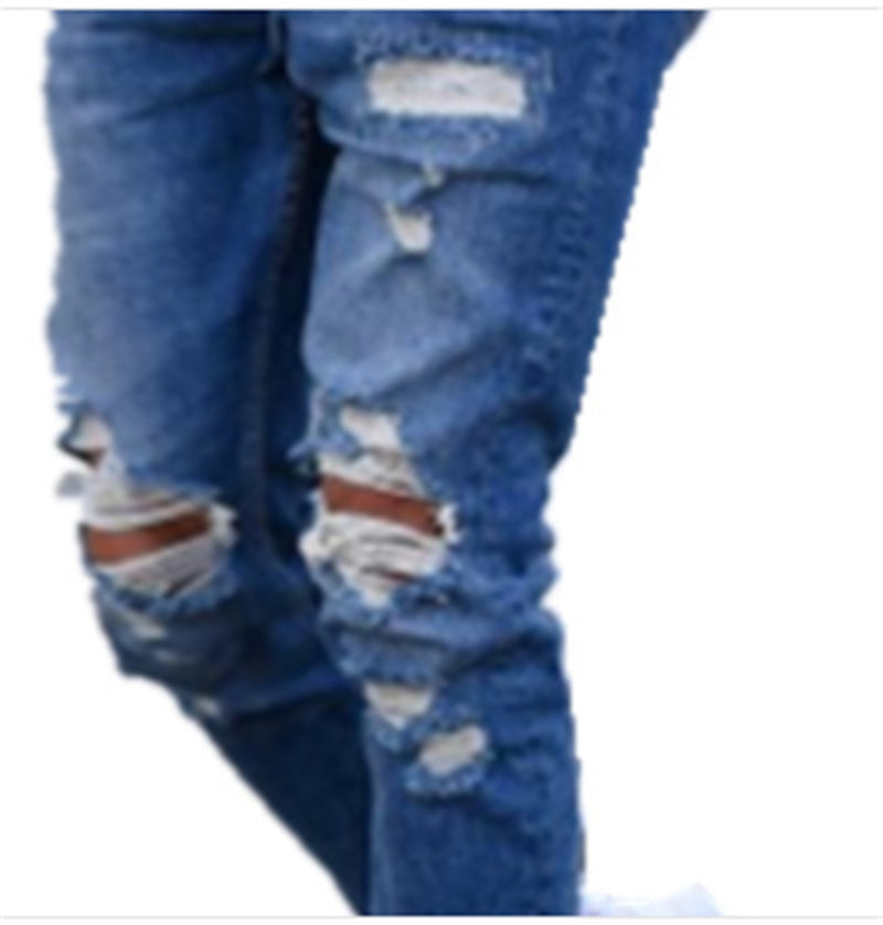 Men's Ripped Effect Denim Cotton Jeans