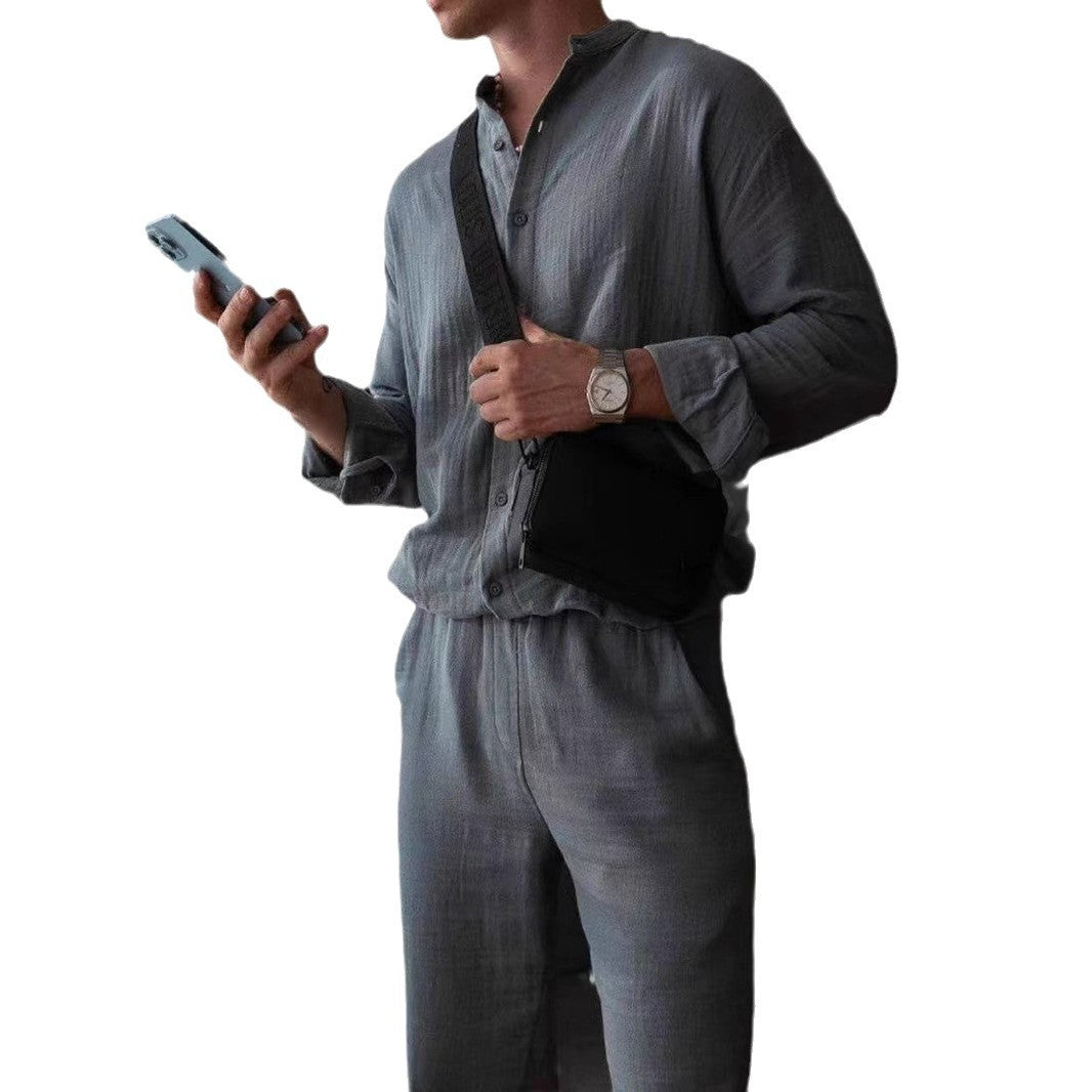 Men's Cotton Suit Casual Shirt Pants Set