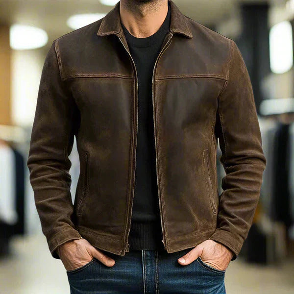 Men's Faux Leather Jacket with Lapels and Casual Wrinkle-Resistant