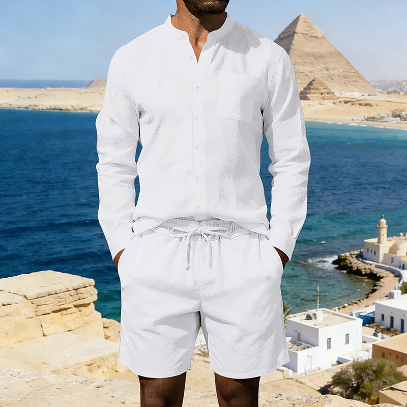 Men's Summer Linen Shirt and Shorts Beach Outfit