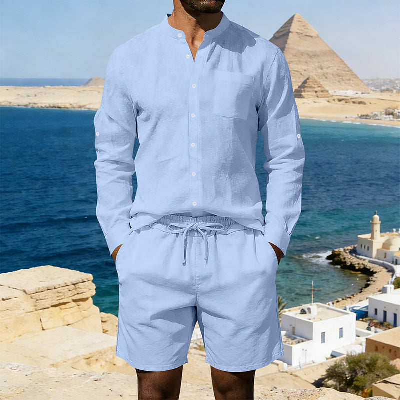 Men's Summer Linen Shirt and Shorts Beach Outfit