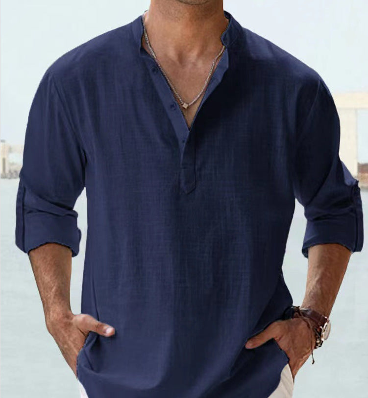Men's Oversized Cotton High Neck Sports Shirt