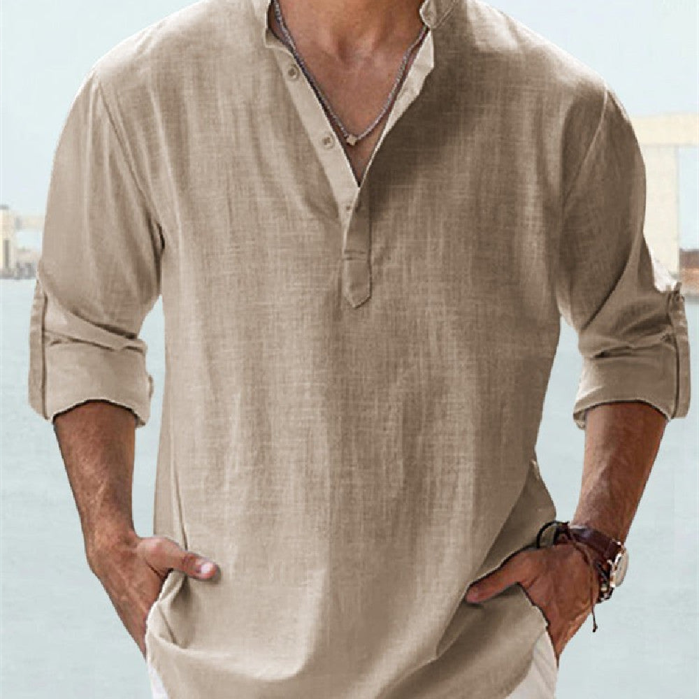 Men's Oversized Cotton High Neck Sports Shirt