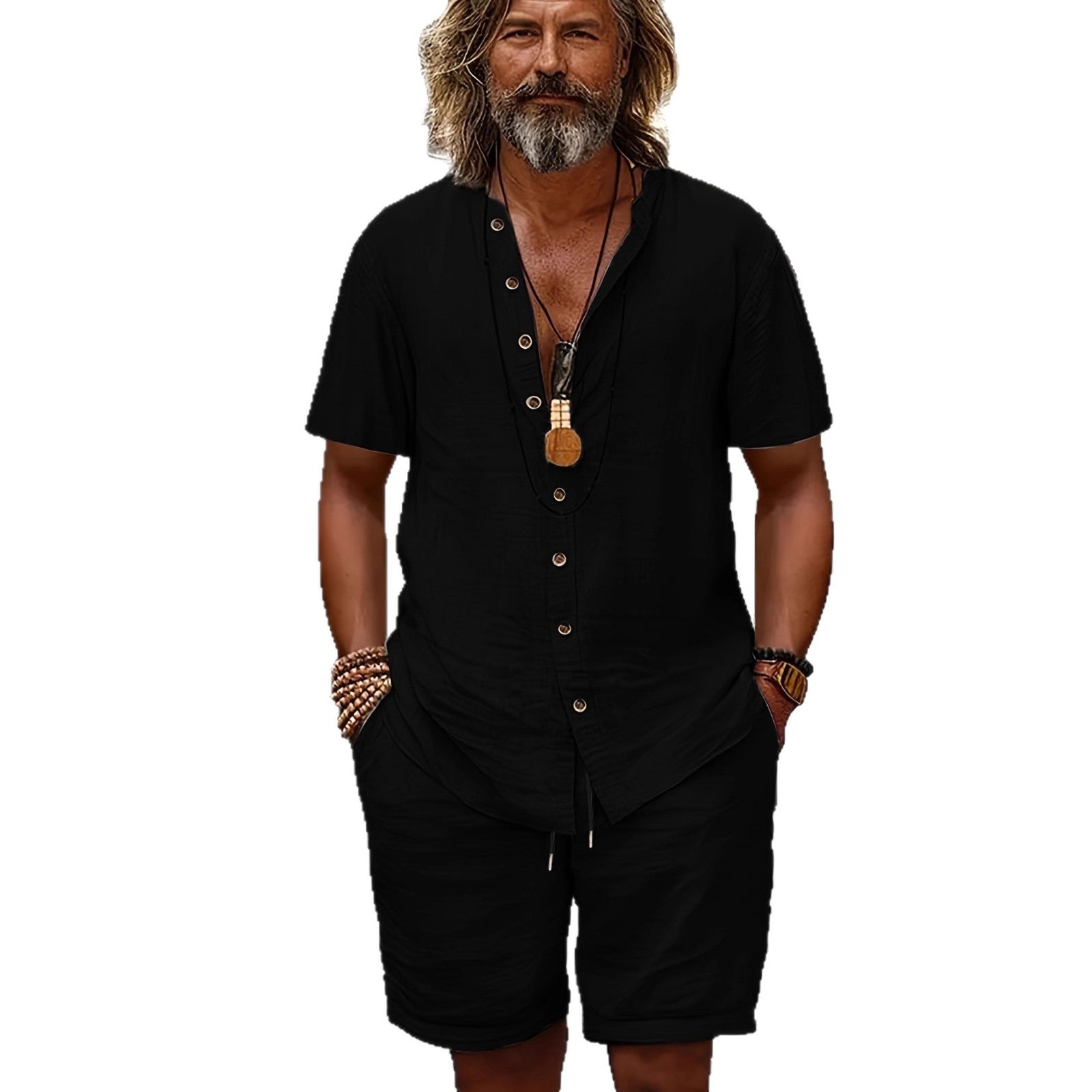 Men's Summer Cotton Shirt and Shorts Set
